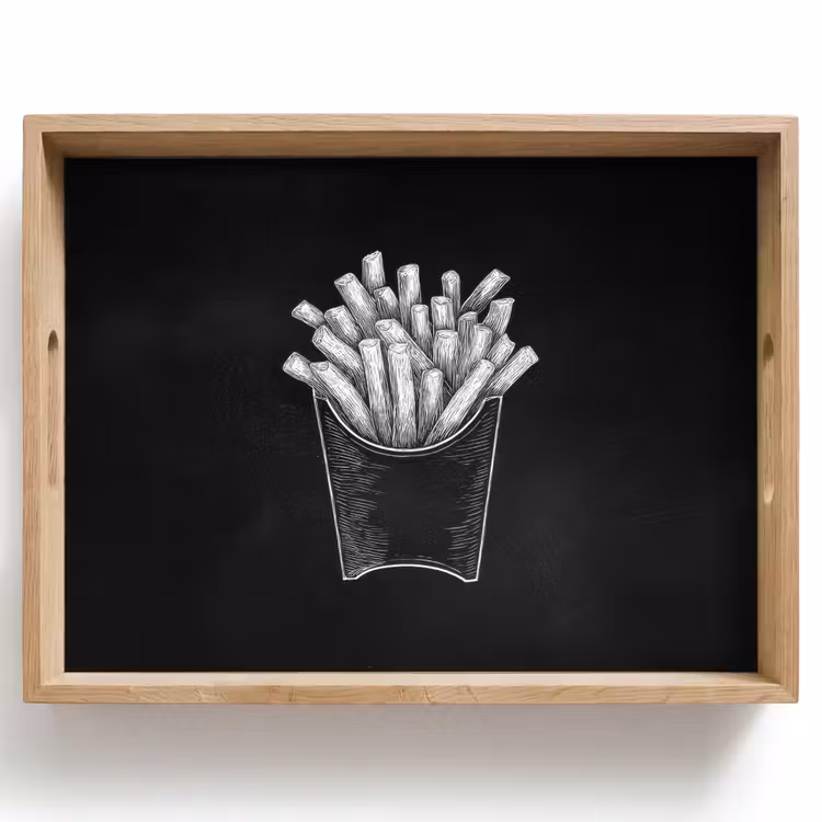 Friet - Witte krijttekening - Zwart Dienblad Rechthoek middel -z3d_shopping