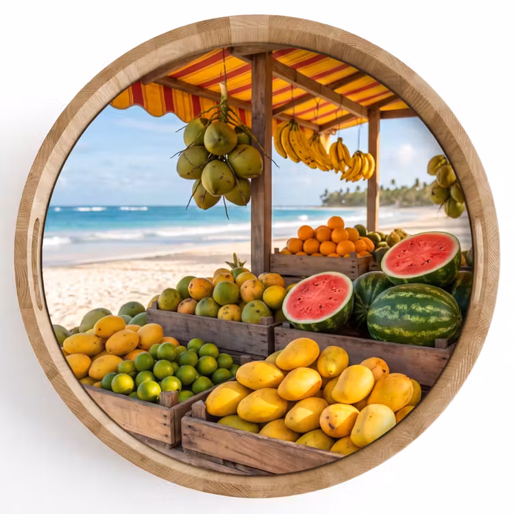 Tray - Fruit - Beach - Tropical - Fruit - Strand - Tropisch Dienblad Rond middel