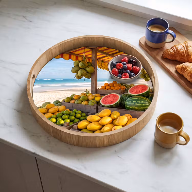 Tray - Fruit - Beach - Tropical - Fruit - Strand - Tropisch Dienblad Rond middel