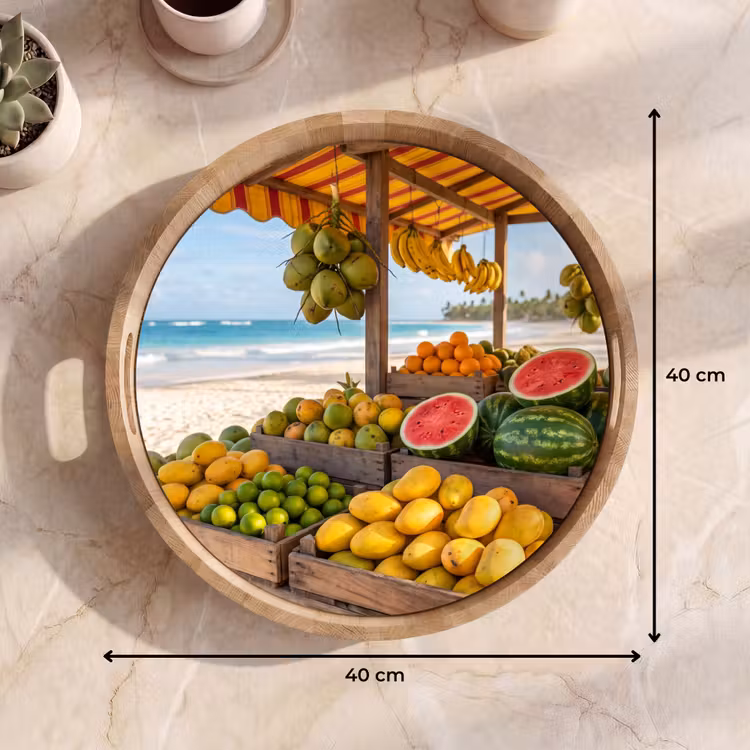 Tray - Fruit - Beach - Tropical - Fruit - Strand - Tropisch Dienblad Rond middel