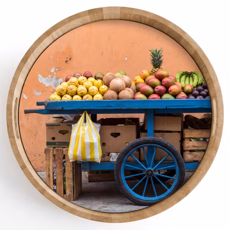 Tray - Fruit - Cart - Street - Fruit - Kar - Straat Dienblad Rond middel