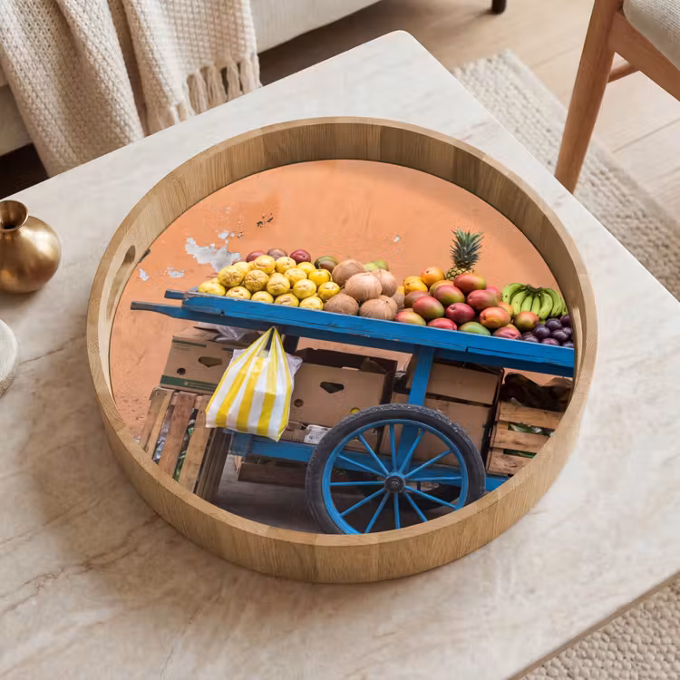 Tray - Fruit - Cart - Street - Fruit - Kar - Straat Dienblad Rond middel