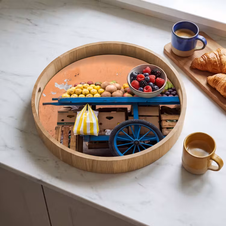 Tray - Fruit - Cart - Street - Fruit - Kar - Straat Dienblad Rond middel