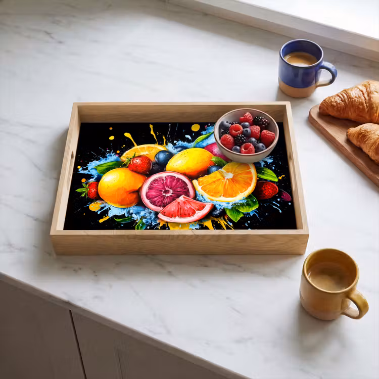 Fruit - Graffiti - Kleurrijk - Sinaasappel - Aardbei - Abstract Dienblad Rechthoek middel -sfeer2