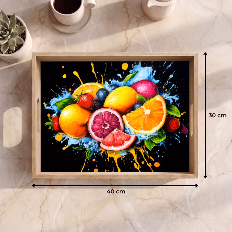 Fruit - Graffiti - Kleurrijk - Sinaasappel - Aardbei - Abstract Dienblad Rechthoek middel -USP_Formaat