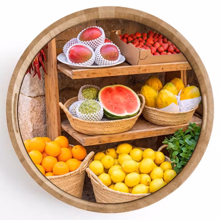 Tray - Fruit - Market - Fresh - Fruit - Markt - Vers Dienblad Rond middel