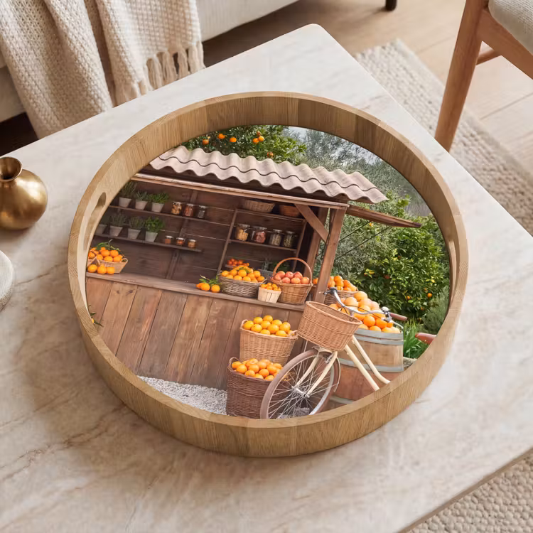 Tray - Fruit - Market - Rural - Fruit - Markt - Landelijk Dienblad Rond middel