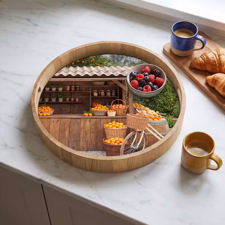 Tray - Fruit - Market - Rural - Fruit - Markt - Landelijk Dienblad Rond middel