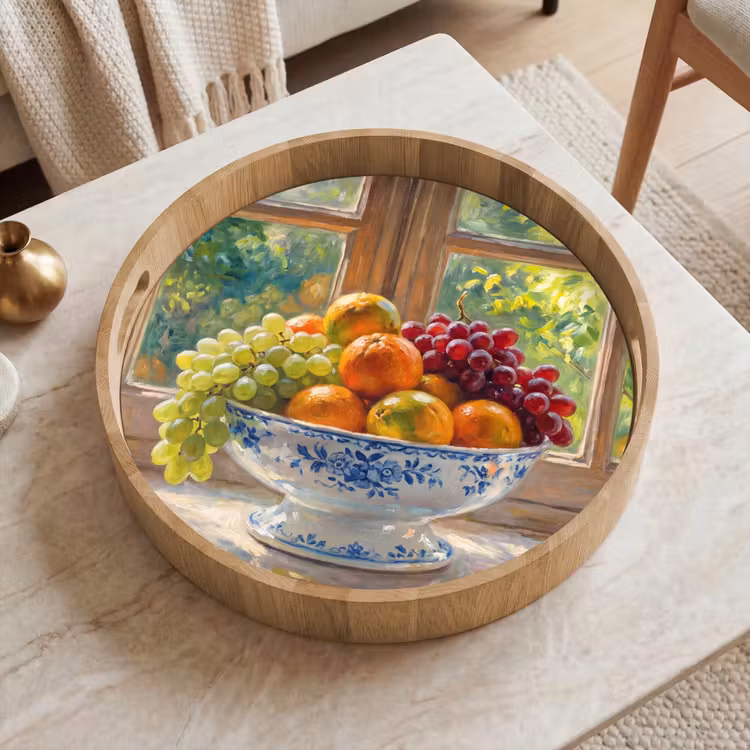 Tray - Fruit - Windowsill - Nature - Fruit - Vensterbank - Natuur Dienblad Rond middel