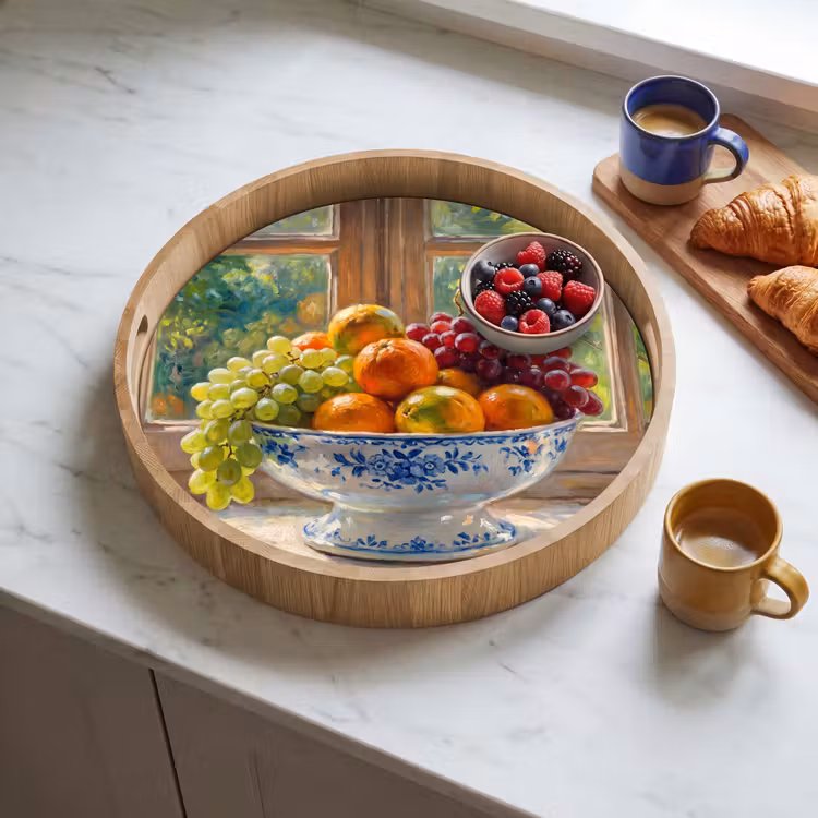 Tray - Fruit - Windowsill - Nature - Fruit - Vensterbank - Natuur Dienblad Rond middel