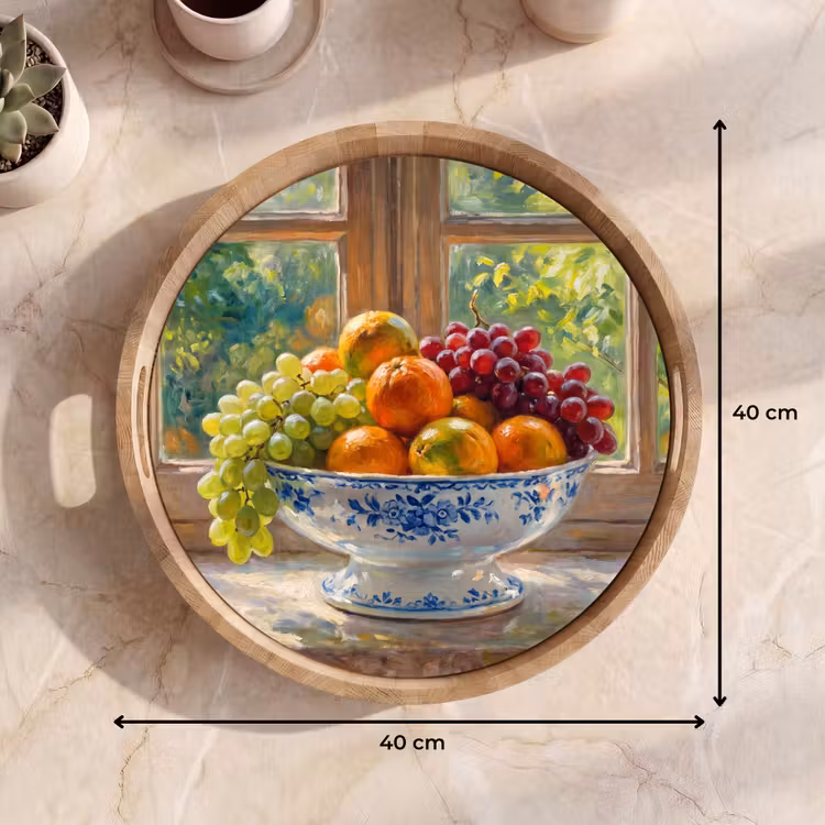 Tray - Fruit - Windowsill - Nature - Fruit - Vensterbank - Natuur Dienblad Rond middel