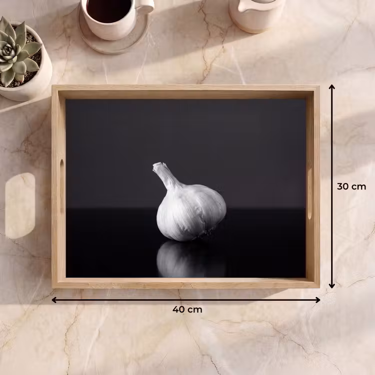 Knoflook - Zwart - Wit Dienblad Rechthoek middel -USP_Formaat