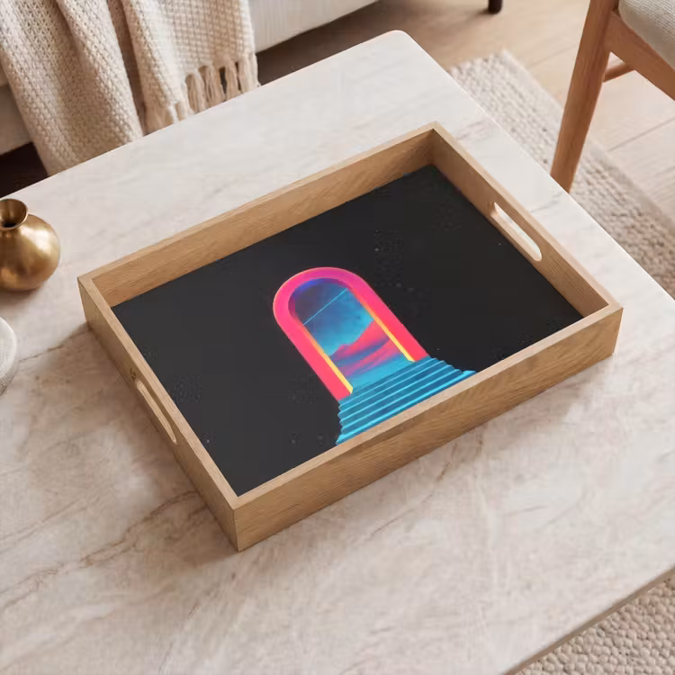 Poortje - Landschap - Sterrenhemel - Roze Dienblad Rechthoek middel -sfeer1
