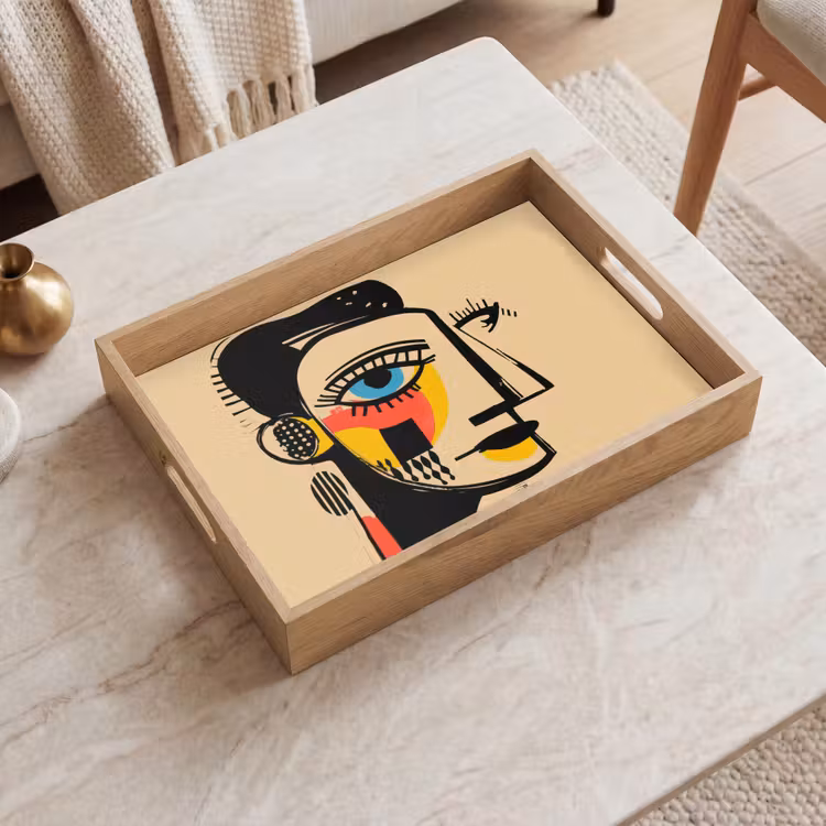 Geometrisch - Felle kleuren - Kubistische stijl Dienblad Rechthoek middel -sfeer1