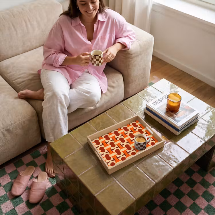 Geometrisch - Retro - Oranje Dienblad Rechthoek middel 911 -sfeer3