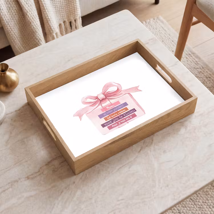 Cadeau - Strik - Tekst - Roze Dienblad Rechthoek middel -sfeer1