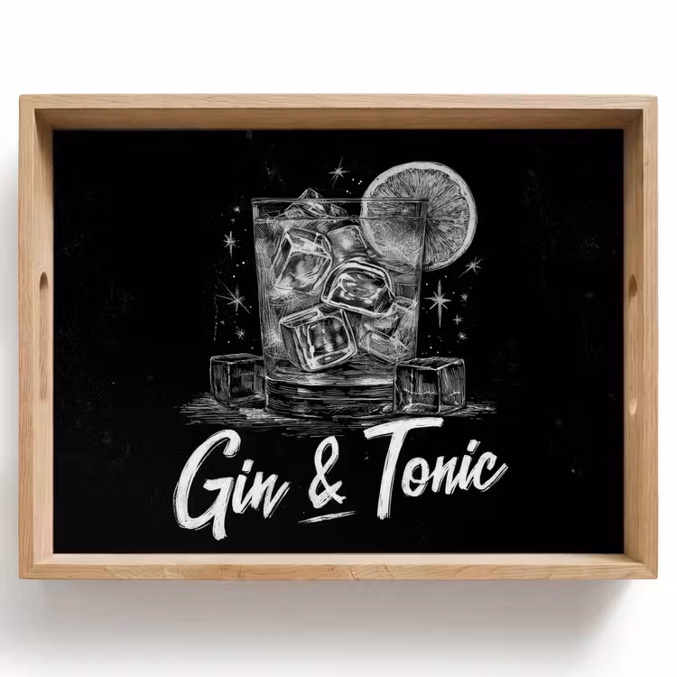 Gin en tonic - Glas - Limoen - Ijsblokjes Dienblad Rechthoek middel -z3d_shopping