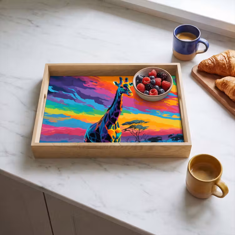 Giraffe - Savanna - Lucht - Gekleurd Dienblad Rechthoek middel -sfeer2