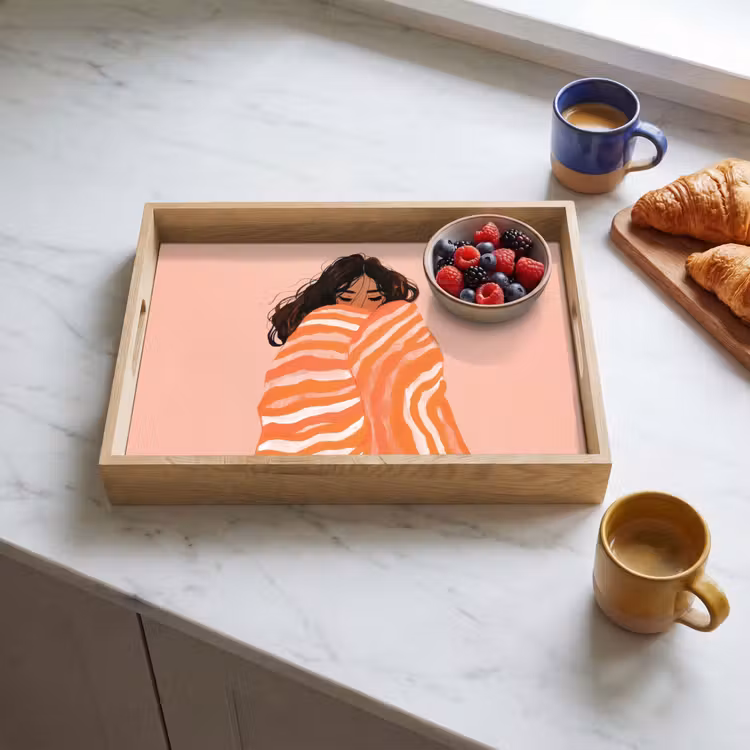 Meisje - Deken - Gestreept - Oranje Dienblad Rechthoek middel -sfeer2