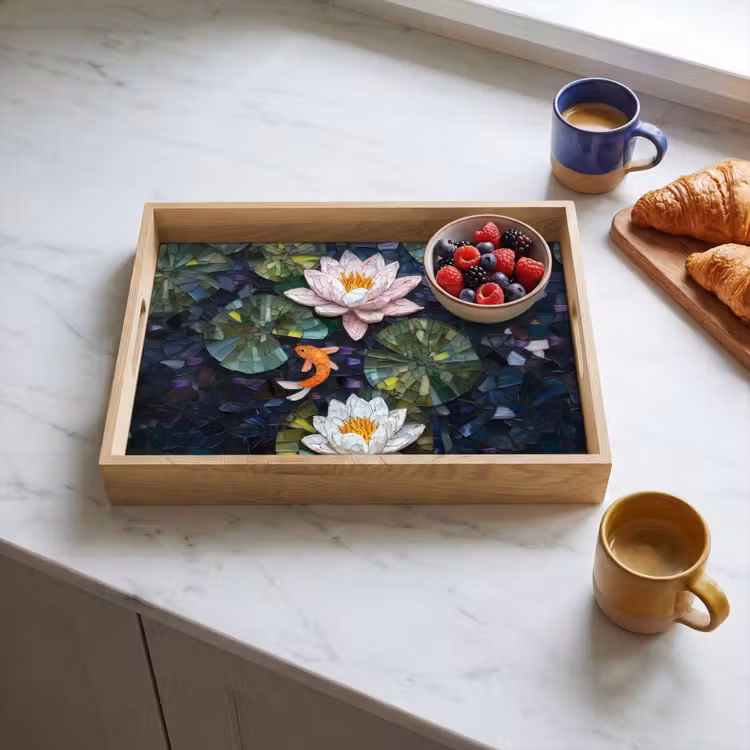 Glasstukjes - Leliebladeren - Vis - Oranje Dienblad Rechthoek middel -sfeer2