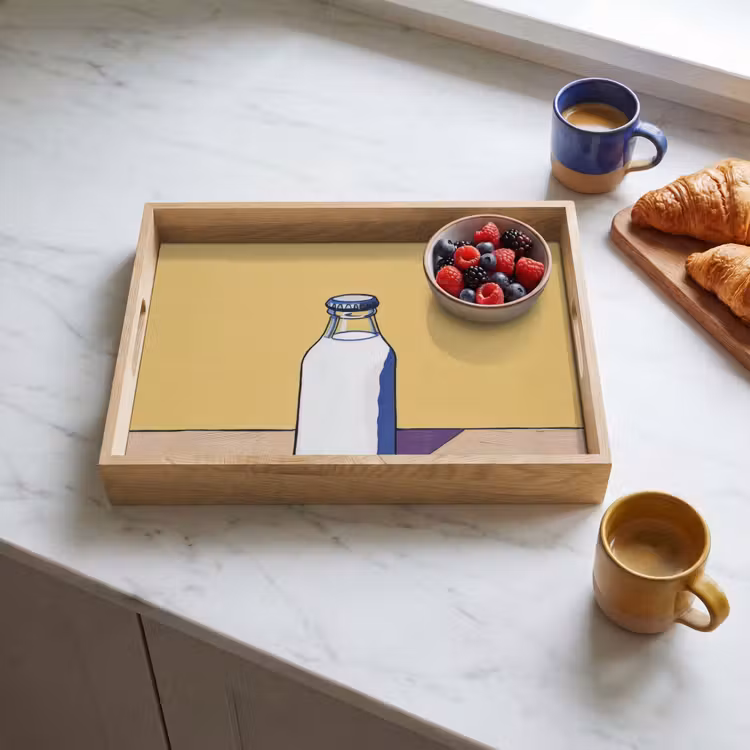 Glazen - Fles - Illustratie - Melk Dienblad Rechthoek middel -sfeer2