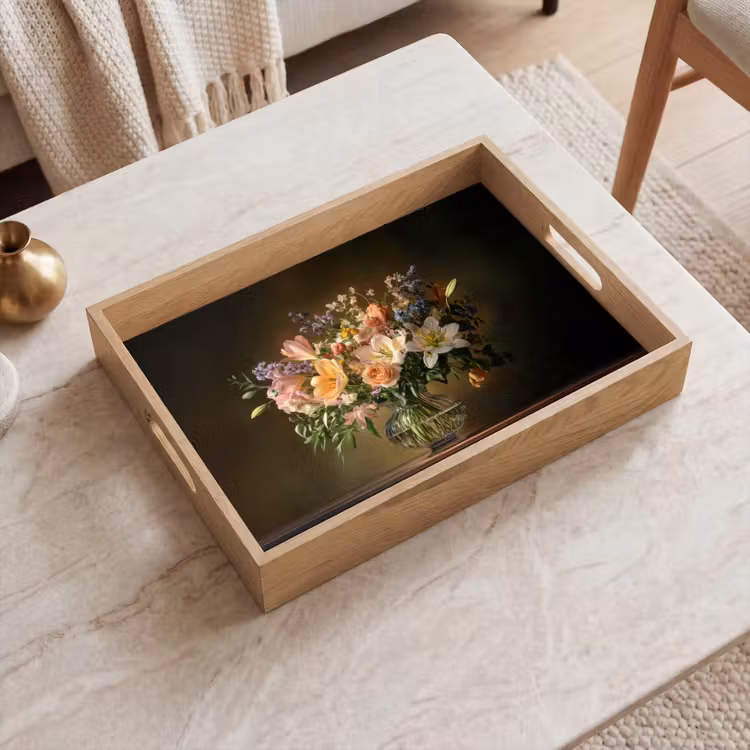 Glazen - Bloemen - Boeket - Kleuren Dienblad Rechthoek middel -sfeer1
