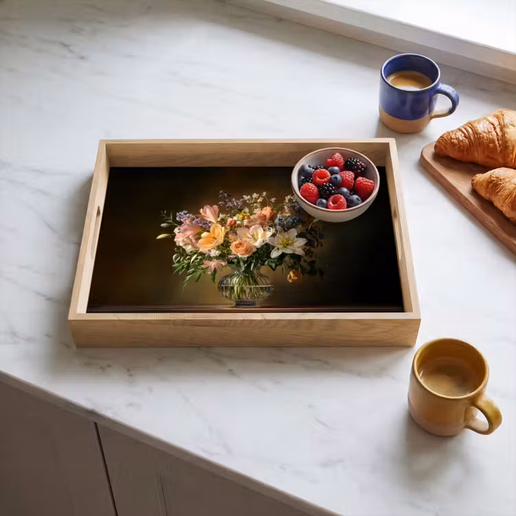 Glazen - Bloemen - Boeket - Kleuren Dienblad Rechthoek middel -sfeer2