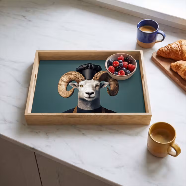 Geit - Hoorns - Kokskleding Dienblad Rechthoek middel -sfeer2