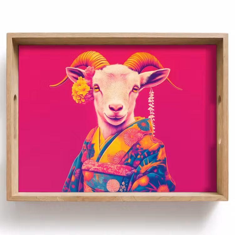 Geit - Hoorns - Kimono - Kleurrijk Dienblad Rechthoek middel -z3d_shopping