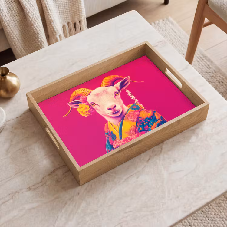 Geit - Hoorns - Kimono - Kleurrijk Dienblad Rechthoek middel -sfeer1