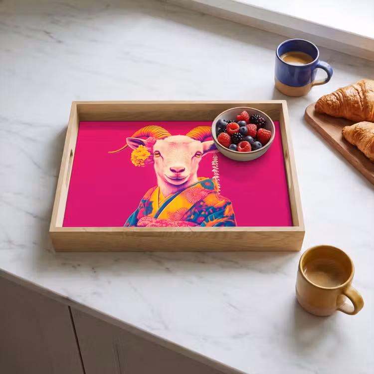 Geit - Hoorns - Kimono - Kleurrijk Dienblad Rechthoek middel -sfeer2