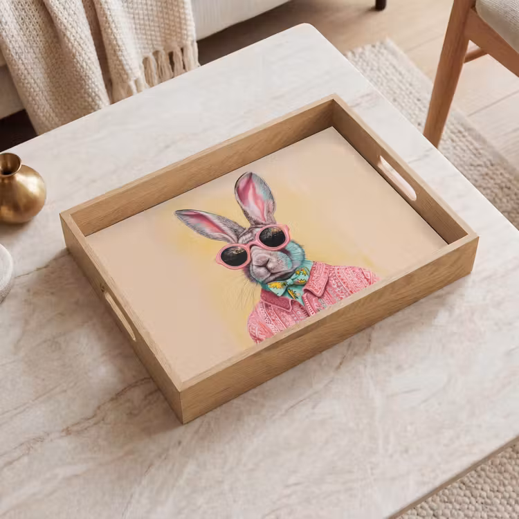 Grijs - Konijn - Blouse - Strik Dienblad Rechthoek middel -sfeer1