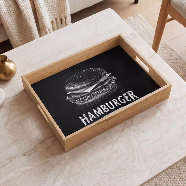Hamburger - Krijttekst - Zwart - Wit Dienblad Rechthoek middel -sfeer1