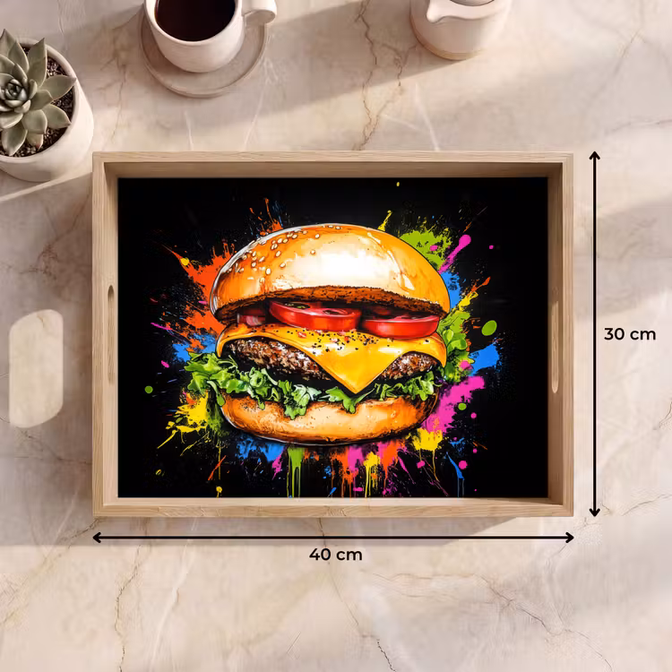 Hamburger - Graffiti - Verf - Kleurrijk - Eten - Abstract Dienblad Rechthoek middel -USP_Formaat