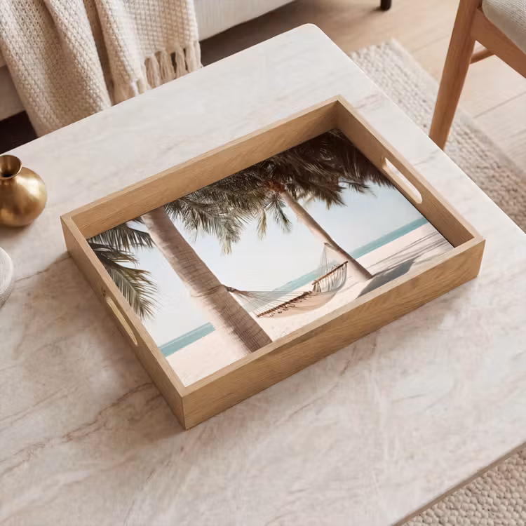 Hangmat - Palmbomen - Strand - Zee Dienblad Rechthoek middel -sfeer1