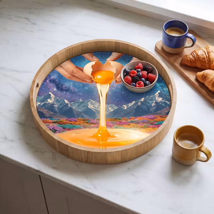Tray - Hands - Egg - Surrealism - Handen - Ei - Surrealisme Dienblad Rond middel