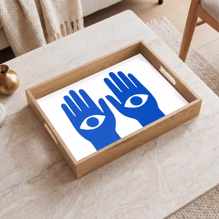 Handen - Twee - Ogen - Blauw Dienblad Rechthoek middel -sfeer1