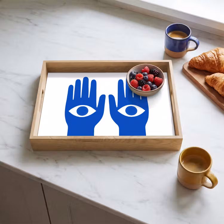 Handen - Twee - Ogen - Blauw Dienblad Rechthoek middel -sfeer2