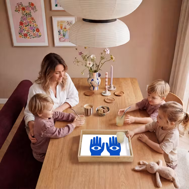 Handen - Twee - Ogen - Blauw Dienblad Rechthoek middel -sfeer4