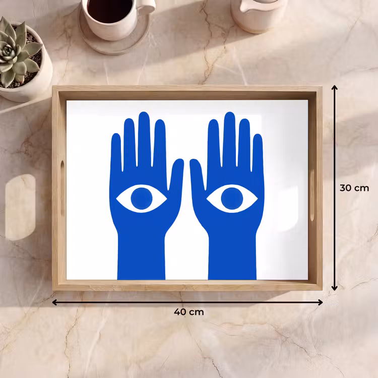 Handen - Twee - Ogen - Blauw Dienblad Rechthoek middel -USP_Formaat