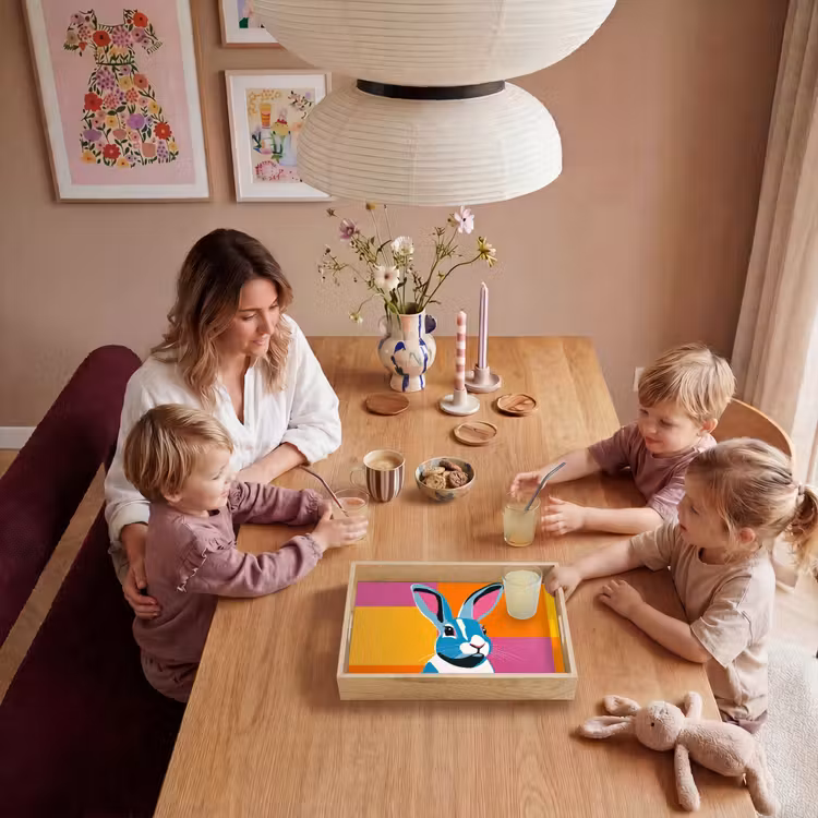 Haas - Kleurvakken - Oren - Roze Dienblad Rechthoek middel -sfeer4
