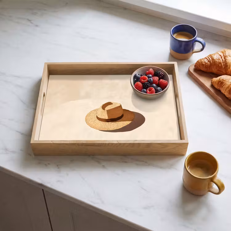 Hoed - Minimalistisch - Schaduw - Beige Dienblad Rechthoek middel -sfeer2