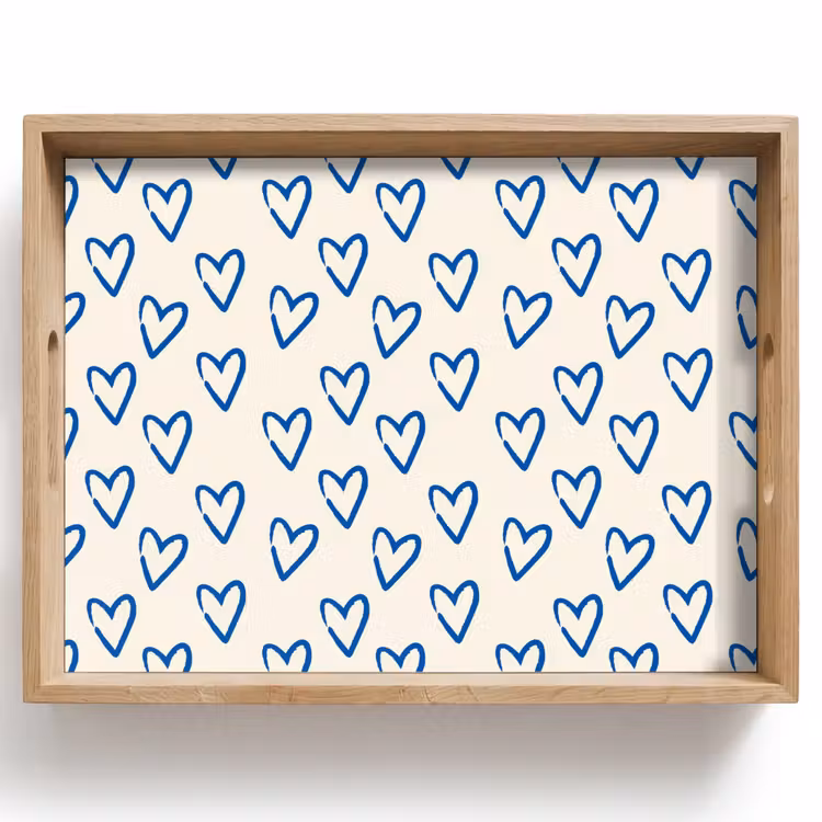 Hartjes patroon - Blauw - Beige - Liefde Dienblad Rechthoek middel -z3d_shopping