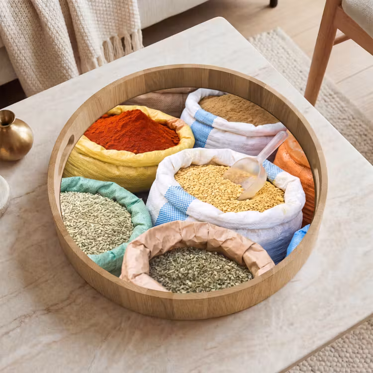 Tray - Herbs - Bags - Market - Kruiden - Zakken - Markt Dienblad Rond middel
