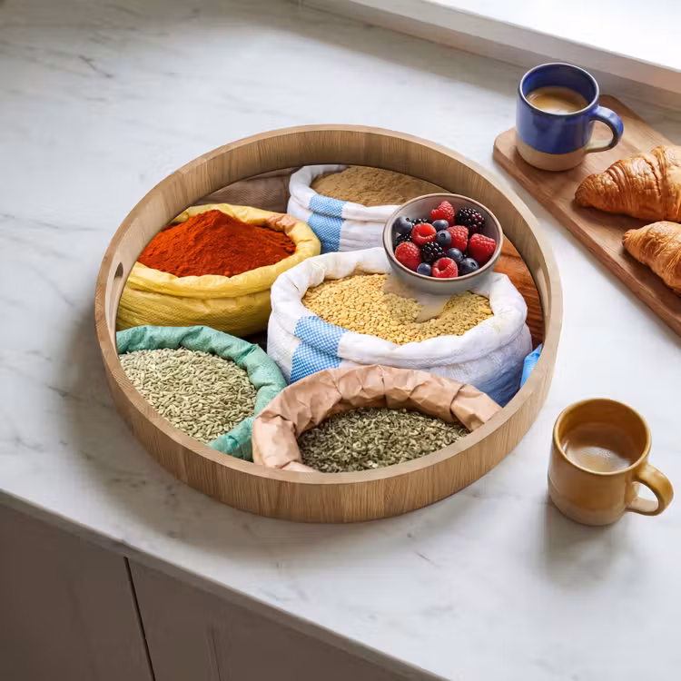 Tray - Herbs - Bags - Market - Kruiden - Zakken - Markt Dienblad Rond middel