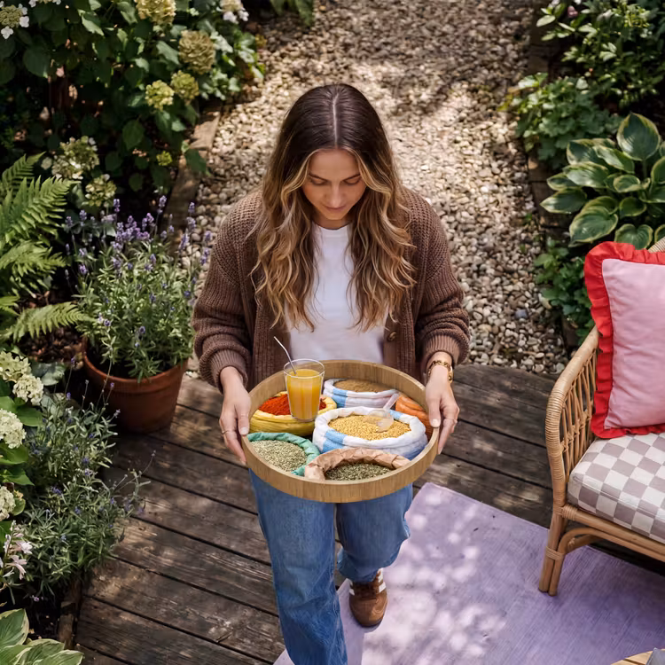 Tray - Herbs - Bags - Market - Kruiden - Zakken - Markt Dienblad Rond middel