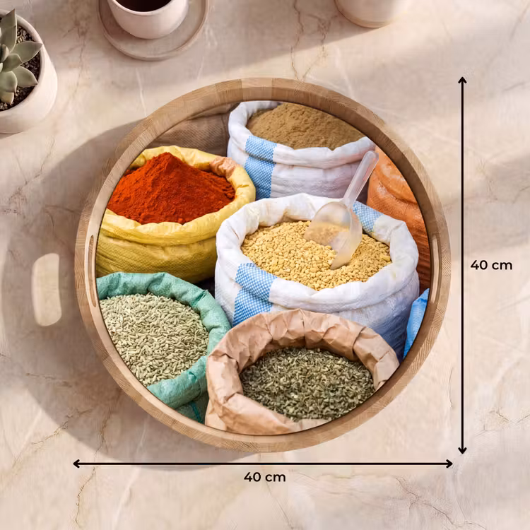 Tray - Herbs - Bags - Market - Kruiden - Zakken - Markt Dienblad Rond middel