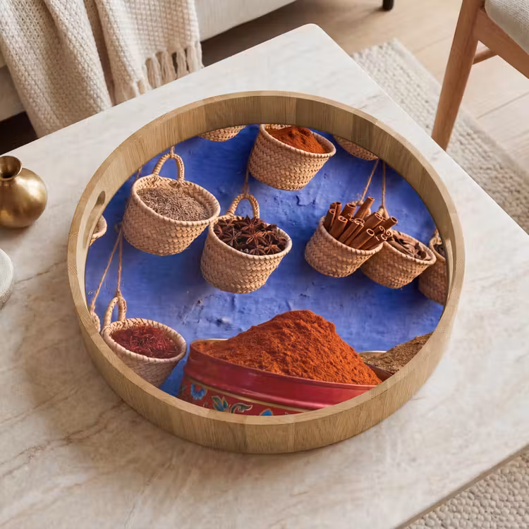 Tray - Herbs - Baskets - Market - Kruiden - Manden - Markt Dienblad Rond middel