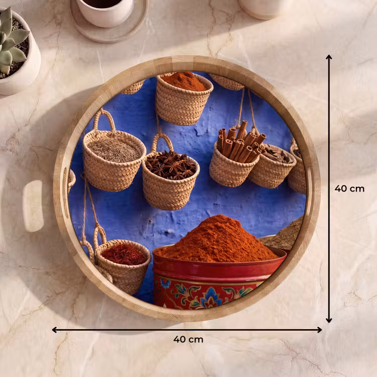 Tray - Herbs - Baskets - Market - Kruiden - Manden - Markt Dienblad Rond middel