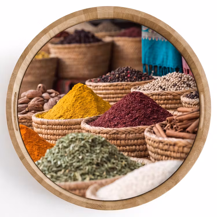 Tray - Herbs - Baskets - Oriental - Kruiden - Manden - Oosters Dienblad Rond middel